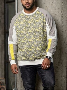 A. Tiziano Men’s Logan Knit Yelllow Gray Crewneck Sweater Color Blocked 5XL